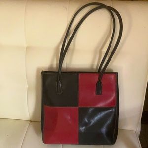 Retro Red & Black Color-block Patent Handbag